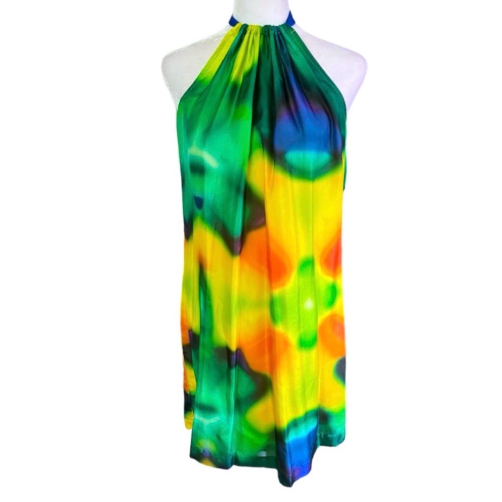 Trina Turk 100% Silk Rancho High Neck Sleeveless Multicolor Dress Size 2